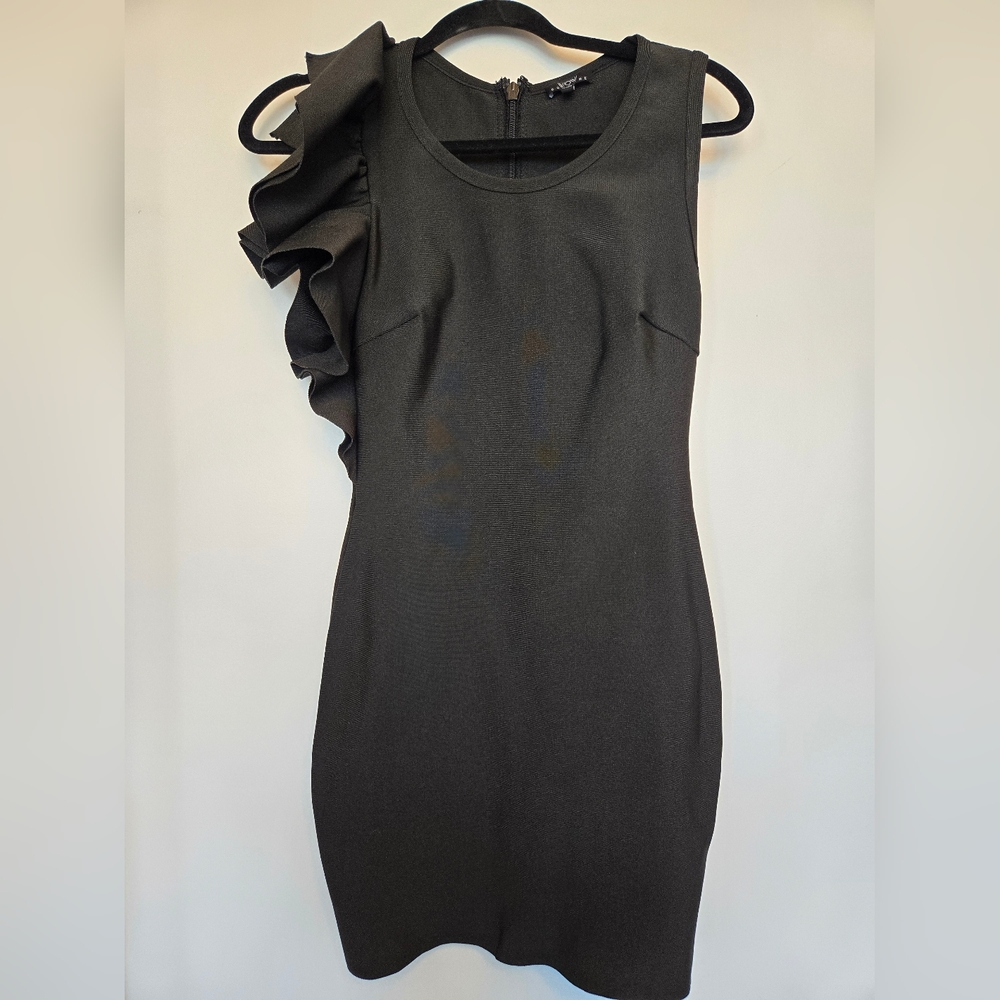 Elegant Black One Shoulder Fitted Bodycon Dress Size Small
